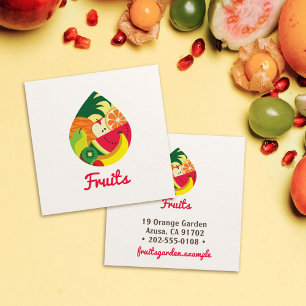Cartão De Visita Quadrado Logótipo Elegante Fruity ・ Forma de gota ・ frutas