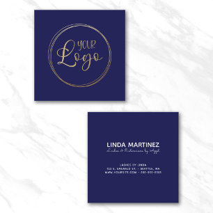 Cartão De Visita Quadrado Logotipo em Azul-Marinho Escuro