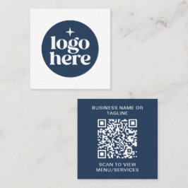 Cartão De Visita Quadrado Logotipo Empresarial Azul de Código QR Simples