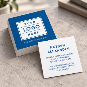 Cartão De Visita Quadrado Logotipo Empresarial Azul Moderno Personalizado
