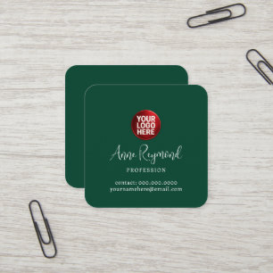 Cartão De Visita Quadrado Logotipo Empresarial e Nome em Verde