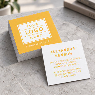 Cartão De Visita Quadrado Logotipo Empresarial Personalizado Amarelo Moderno