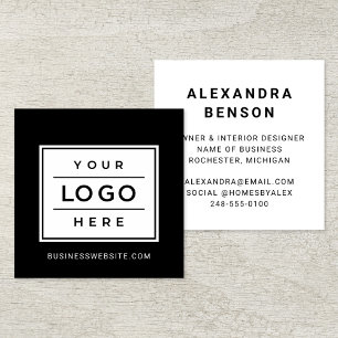 Cartão De Visita Quadrado Logotipo Empresarial Personalizado Preto e Branco 