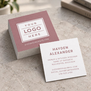 Cartão De Visita Quadrado Logotipo Empresarial Personalizado Rosa Moderno Em