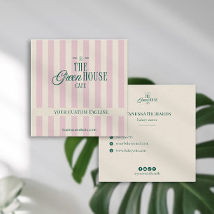 Cartão De Visita Quadrado Logotipo Empresarial Verde Listras Rosa Retrô Prép
