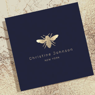 Cartão De Visita Quadrado logotipo faux gold foil em abelha azul escuro