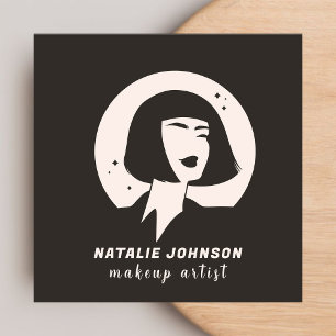 Cartão De Visita Quadrado Logotipo feminino elegante Blush Pink e Cinza Make