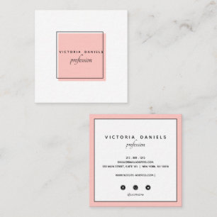 Cartão De Visita Quadrado Logotipo Feminino  Rosa  Ícones das mídias socia
