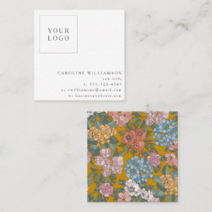 Cartão De Visita Quadrado Logotipo Floral Amarelo Boho Simples Feminino
