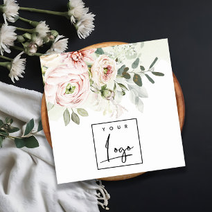 Cartão De Visita Quadrado Logotipo Floral Botânico do Folheto Rosa Suave