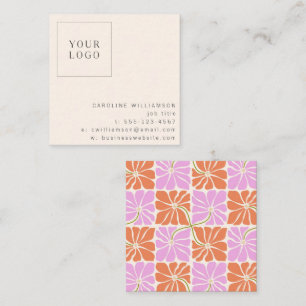Cartão De Visita Quadrado Logotipo Floral Cor-de-Cor-de-Rosa Cor-de-Laranja-