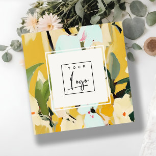 Cartão De Visita Quadrado Logotipo Floral Pintado de Ochre Amarelo Colorido