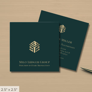 Cartão De Visita Quadrado Logotipo Geométrico Dourado Verde Escuro