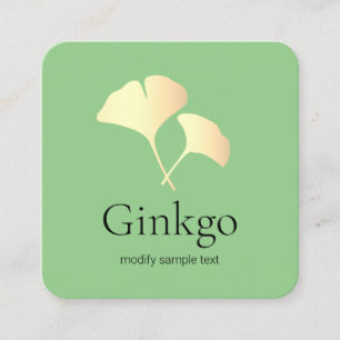 Cartão De Visita Quadrado Logotipo Ginkgo Dourado Amarelo