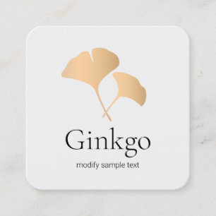 Cartão De Visita Quadrado Logotipo Ginkgo Leaf rosa Dourado