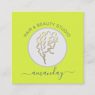 Cartão De Visita Quadrado Logotipo Hairdresser Makeup Artista Amarelo Códig