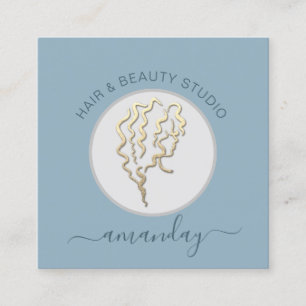 Cartão De Visita Quadrado Logotipo Hairdresser Makeup Artista Blue QR Code