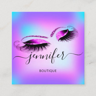 Cartão De Visita Quadrado Logotipo Makeup Boutique Lashes Studio Hot Hológr