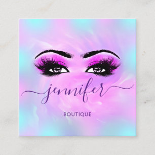 Cartão De Visita Quadrado Logotipo Makeup Boutique Pisca Olhos Holográficos
