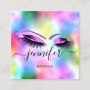 Cartão De Visita Quadrado Logotipo Maquiagem Boutique Lash Studio Hológrafo