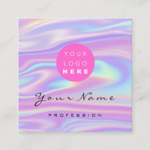 Cartão De Visita Quadrado Logotipo Maquiagem Cabelo Hológrafo Floral Rosa