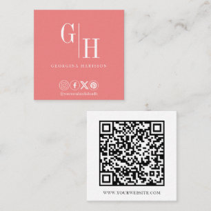 Cartão De Visita Quadrado Logotipo Minimalista Moderno Código QR Pastel Cora