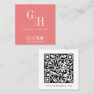Cartão De Visita Quadrado Logotipo Minimalista Moderno Código QR Pastel Cora