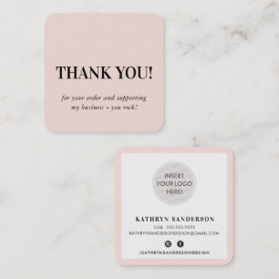 Cartão De Visita Quadrado LOGOTIPO MINIMALISTA - obrigado rosa simples
