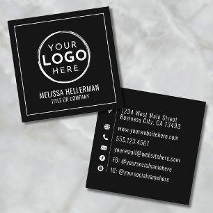 Cartão De Visita Quadrado Logotipo Minimalista Profissional Preto Moderno