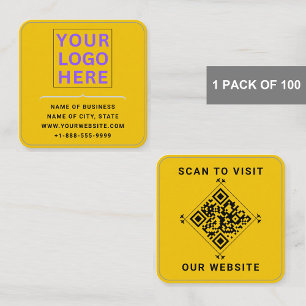 Cartão De Visita Quadrado Logotipo Moderno & Código QR   Ouro Personalizado 