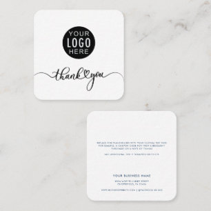 Cartão De Visita Quadrado Logotipo Moderno de Empresa em Script Agradeciment