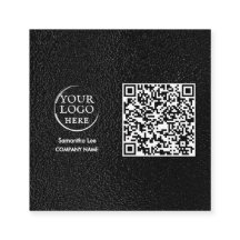 Logotipo Moderno do Código QR de Couro Preto Cartã