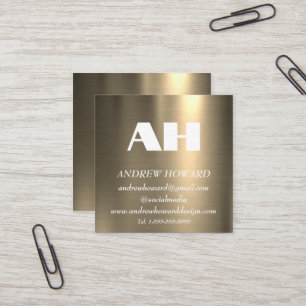 Cartão De Visita Quadrado Logotipo Monograma Profissional Dourado Metálico