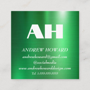 Cartão De Visita Quadrado Logotipo Monograma Profissional Verde Metálico