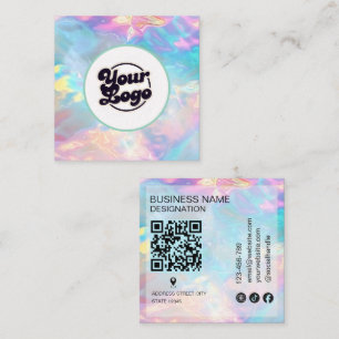 Cartão De Visita Quadrado Logotipo Pedra Opal monograma holográfico Código Q