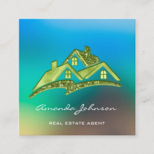 Cartão De Visita Quadrado Logotipo personalizado Agente imobiliário verde a