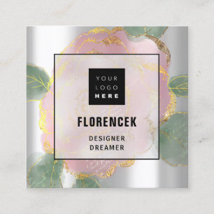 Cartão De Visita Quadrado Logotipo personalizado CÓDIGO QR Cinza prata Folha