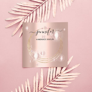 Cartão De Visita Quadrado Logotipo Personalizado De Joalharia Dourado Rosa V