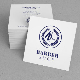Cartão De Visita Quadrado Logotipo personalizado de salão masculino branco 