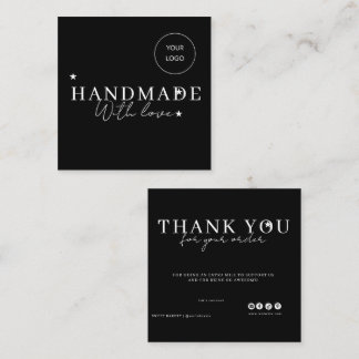 Cartão De Visita Quadrado Logotipo Personalizado Feito à Mão com Amor Obriga