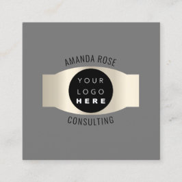 Cartão De Visita Quadrado Logotipo Personalizado Luminoso da Cinza Profissio