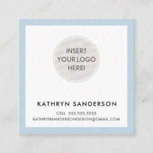 Cartão De Visita Quadrado LOGOTIPO PERSONALIZADO MÍNIMO - azul pálido preto