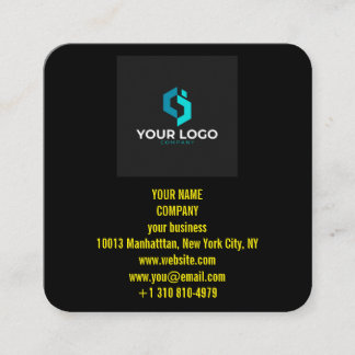 Cartão De Visita Quadrado Logotipo Personalizado Moderno Preto e Código QR