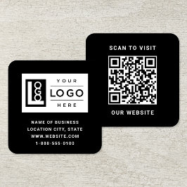 Cartão De Visita Quadrado Logotipo Personalizado Moderno Preto e Código QR