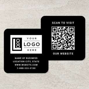 Cartão De Visita Quadrado Logotipo personalizado preto moderno e código QR