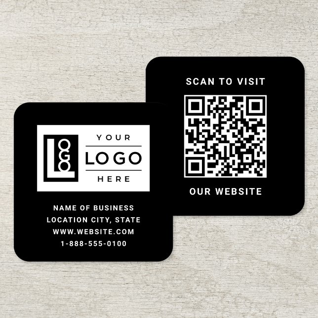 Cartão De Visita Quadrado Logotipo personalizado preto moderno e código QR (Criador carregado)