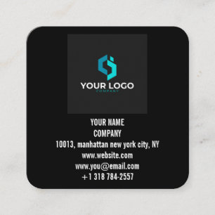 Cartão De Visita Quadrado Logotipo personalizado preto moderno e código QR