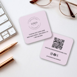Cartão De Visita Quadrado Logotipo Personalizado Rosa Ícones Sociais Código 