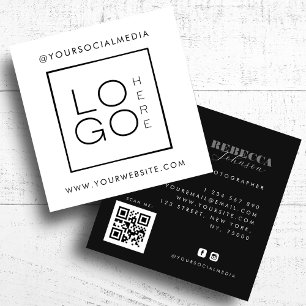 Cartão De Visita Quadrado Logotipo Preto Branco Personalizado Foto QR Code M