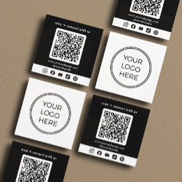 Cartão De Visita Quadrado Logotipo Preto Código QR Mídia Social Personalizad